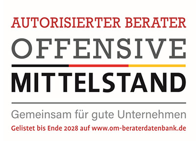 Siegel „Autorisierter Berater Offensive Mittelstand“ für Dr. Floer, gelistet bis Ende 2028